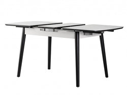 Mila Extension Dining Table – Snow White Marble Effect | Black Timber Frame