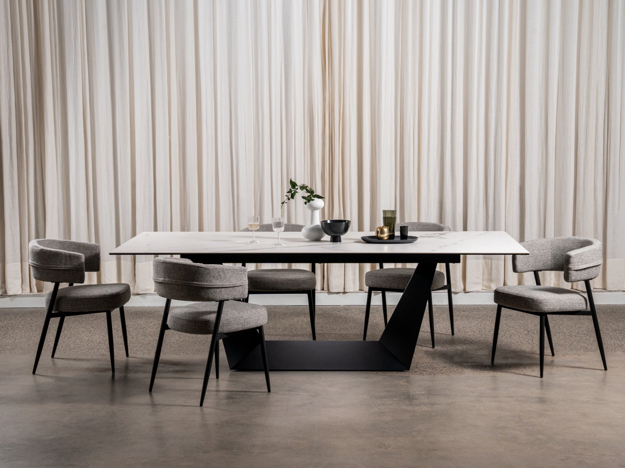 Laurance Dining Chair – Granite | Textured Fabric & Black Frame (Set of 2)
