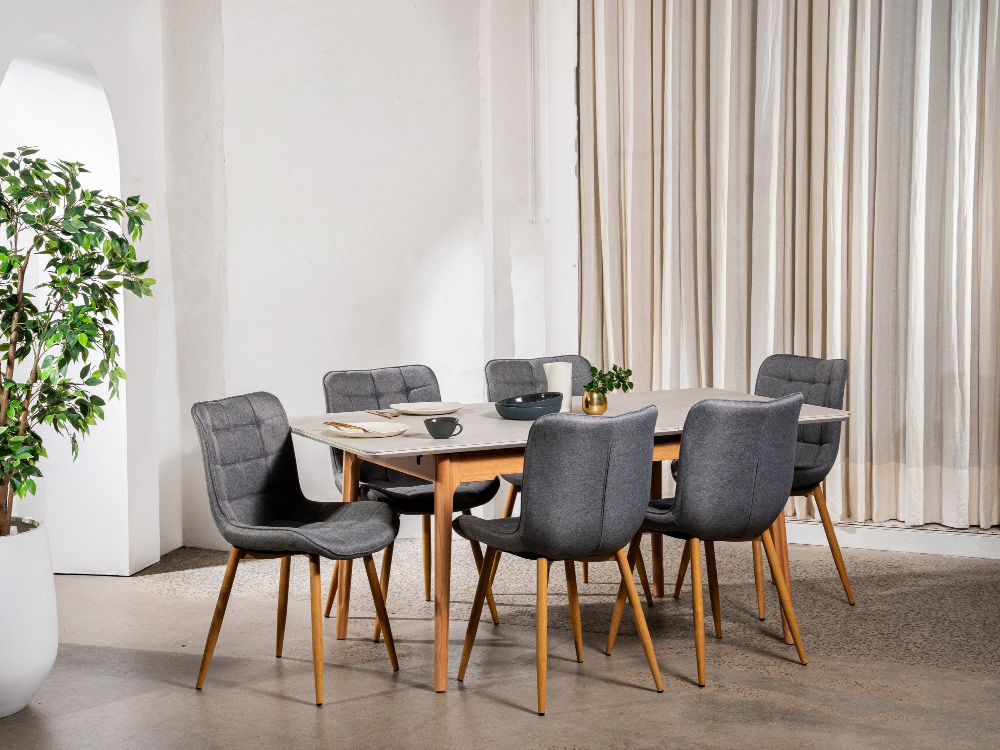 Sydney Dining Chair – Ash | Textured Fabric & Ash Wood-Effect Frame (Set of 2)