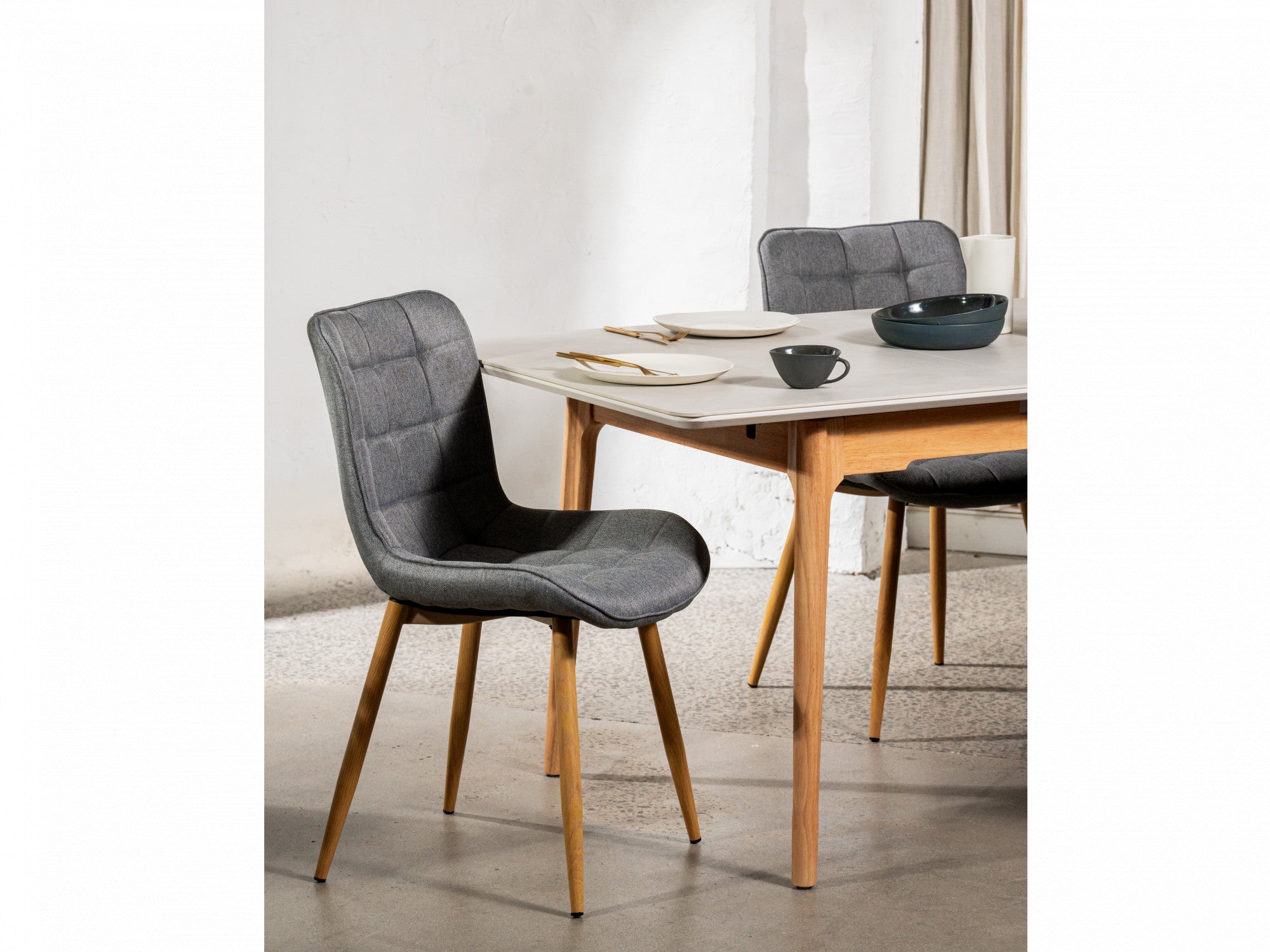 Sydney Dining Chair – Ash | Textured Fabric & Ash Wood-Effect Frame (Set of 2)
