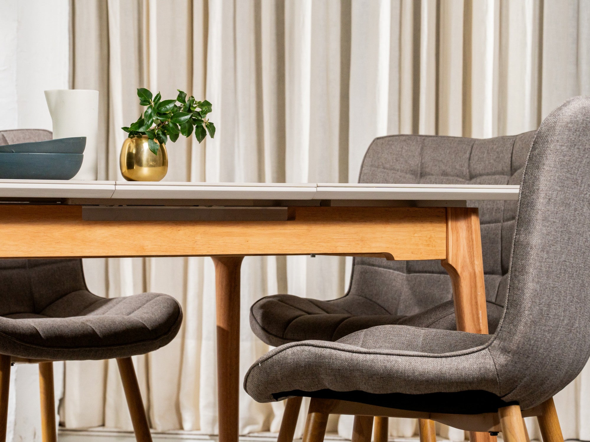 Sydney Dining Chair – Taupe | Textured Fabric & Ash Wood-Effect Frame (Set of 4)