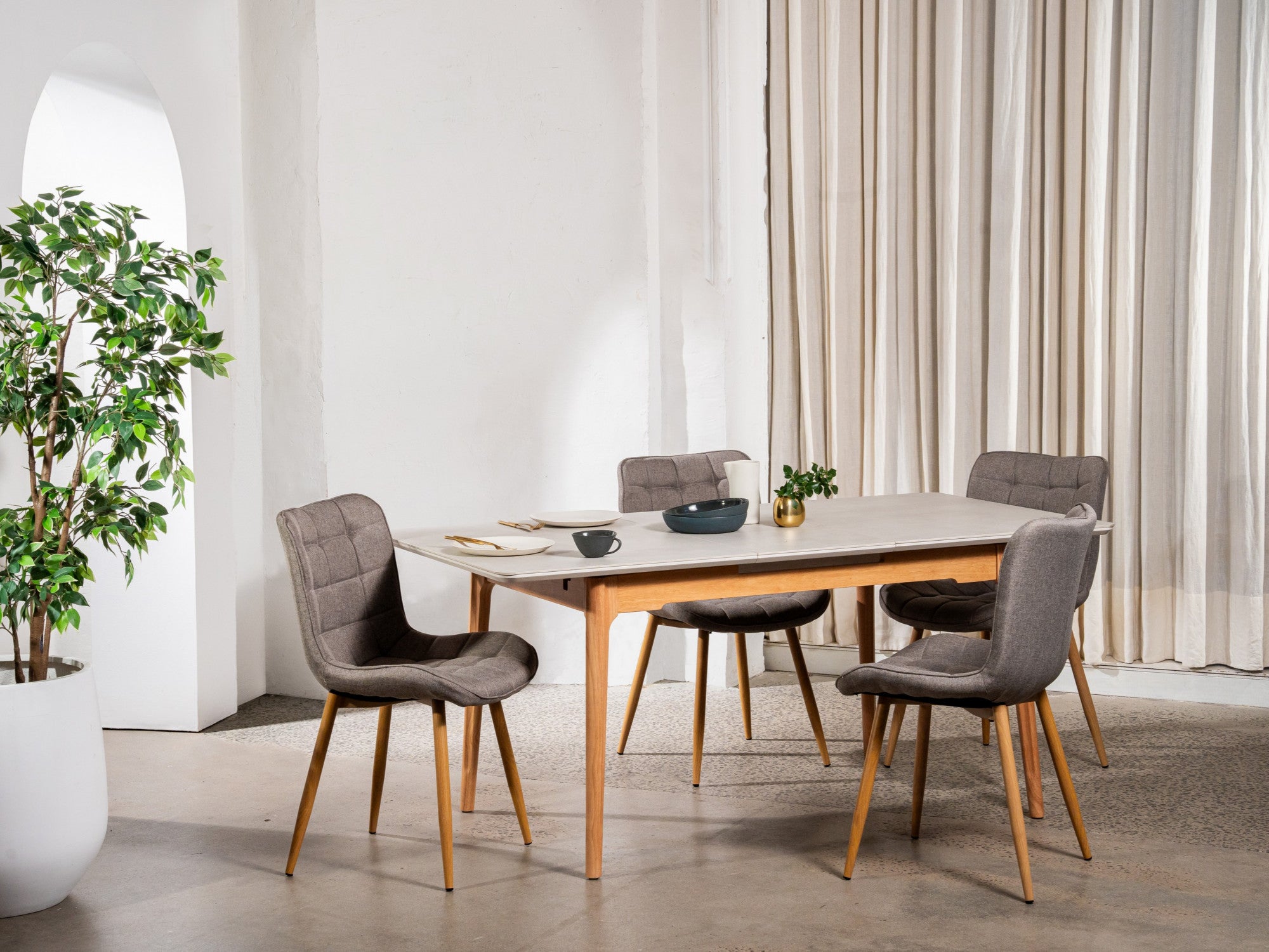 Sydney Dining Chair – Taupe | Textured Fabric & Ash Wood-Effect Frame (Set of 4)