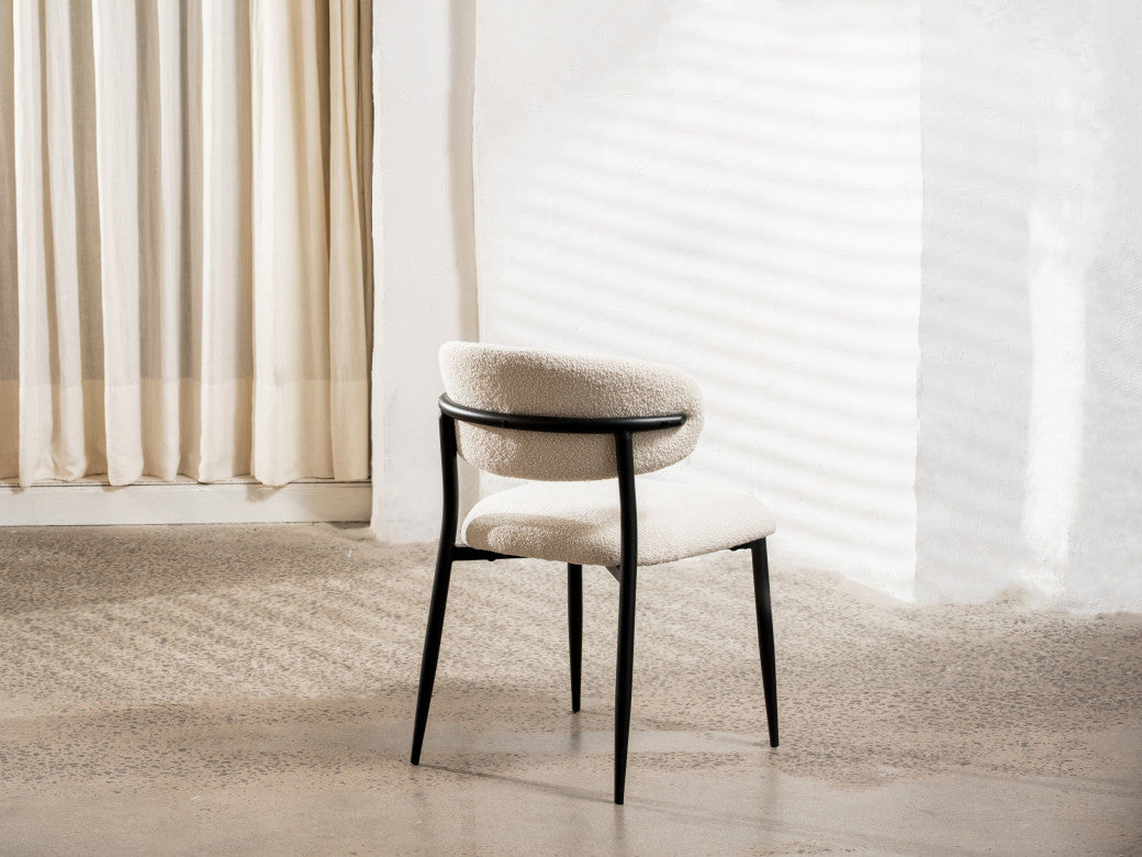 Milan Dining Chair – Off White | Textured Fabric & Black Frame (Set of 2)