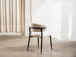 Milan Dining Chair – Off White | Textured Fabric & Black Frame (Set of 2)