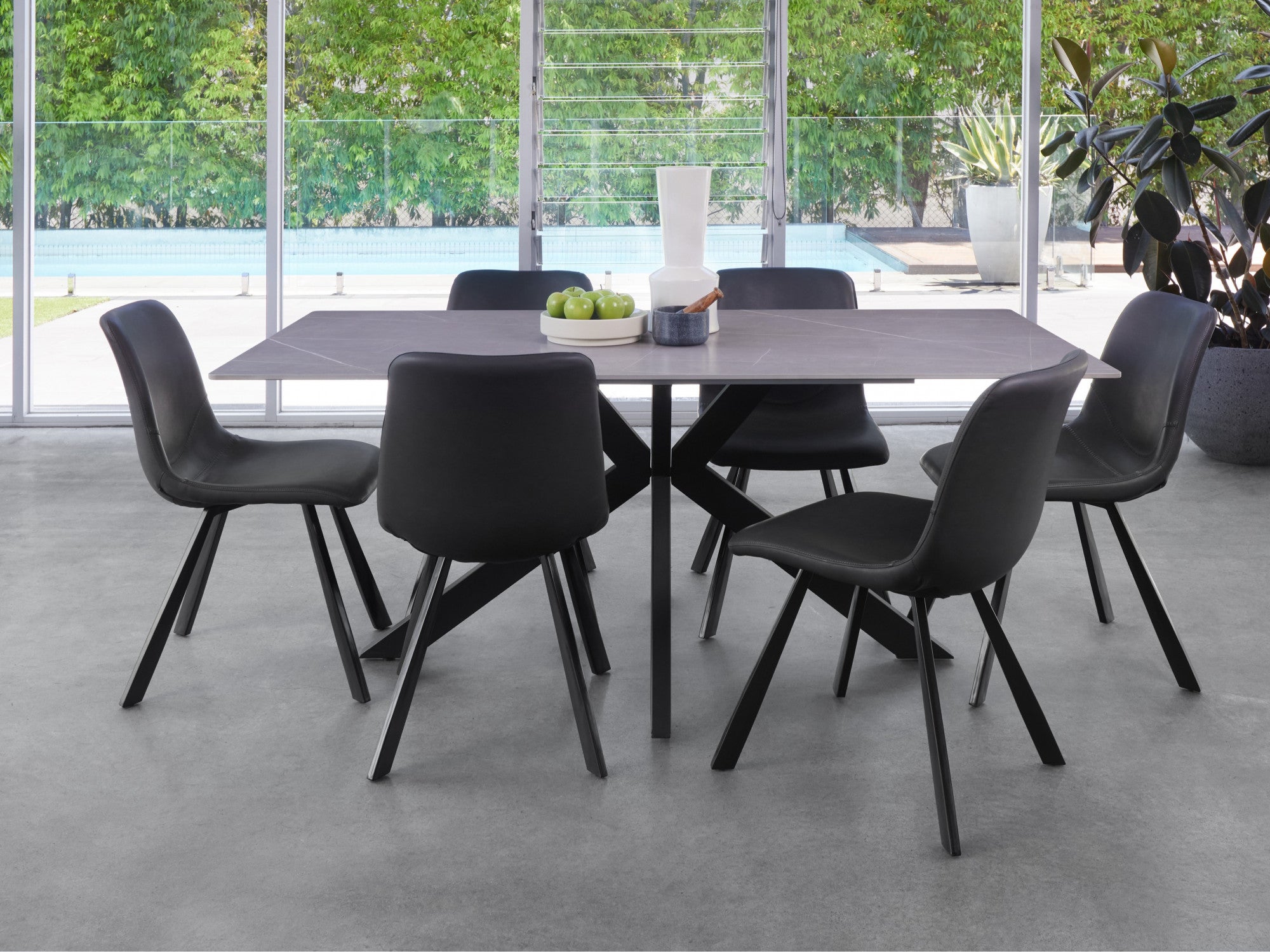 Colin Dining Chair – Antique Black | Eco Leather & Black Frame (Set of 2)