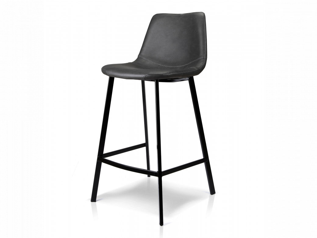 Hugo Bar Stool – Antique Black | Eco Leather & Black Frame (Set of 2)