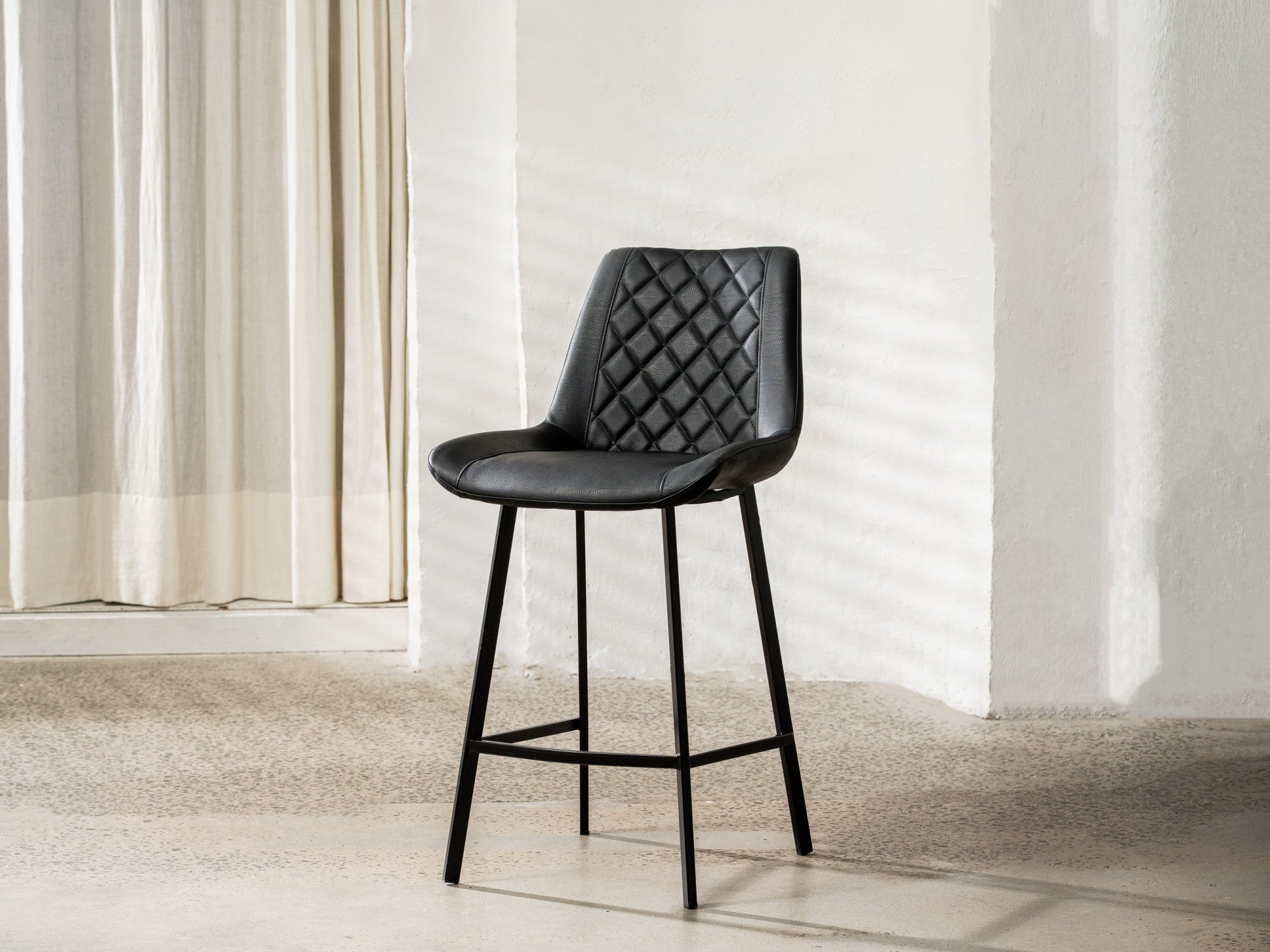 Flynn Bar Stool – Black | Eco Leather & Black Frame (Set of 2)