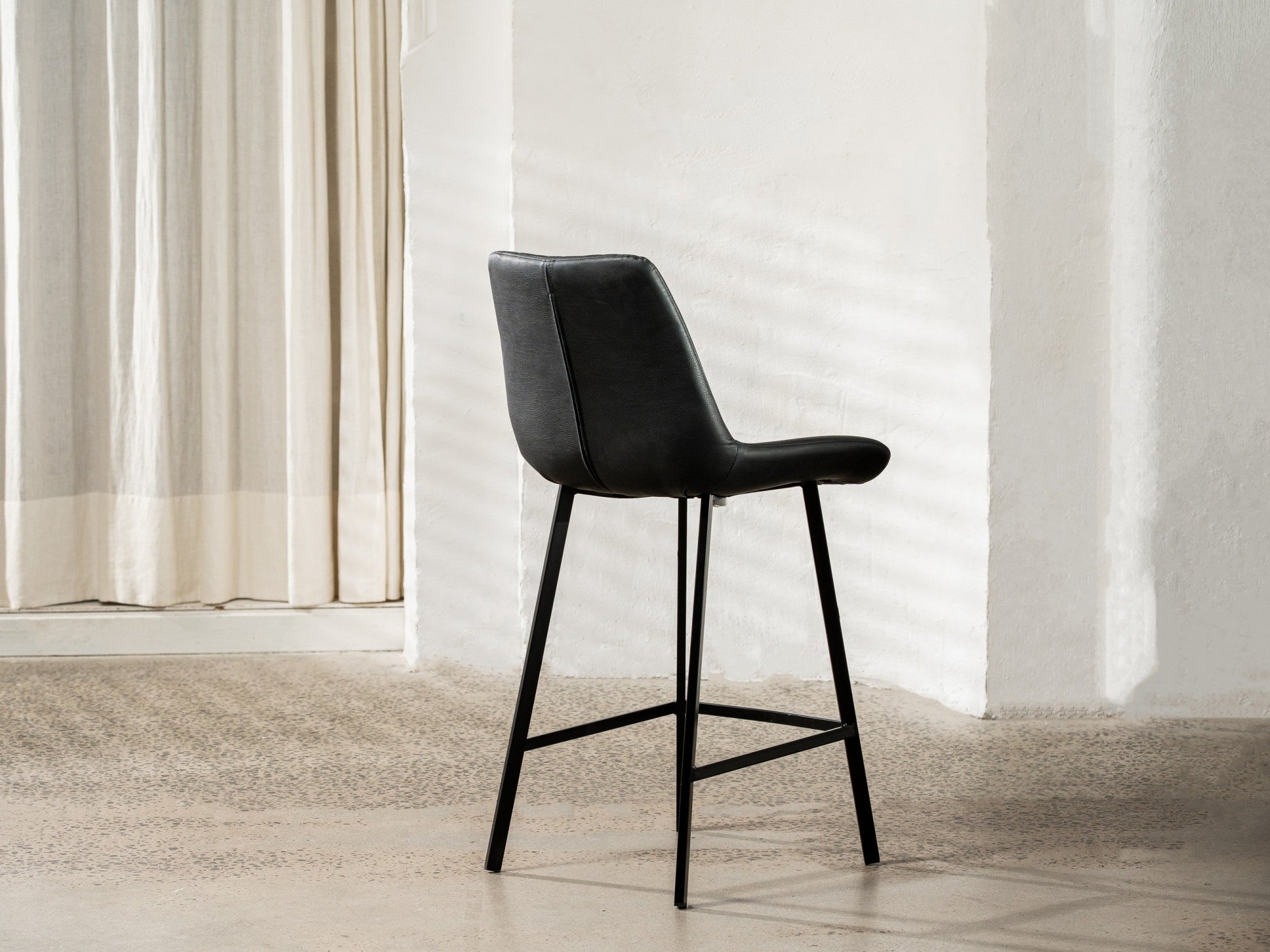 Flynn Bar Stool – Black | Eco Leather & Black Frame (Set of 2)