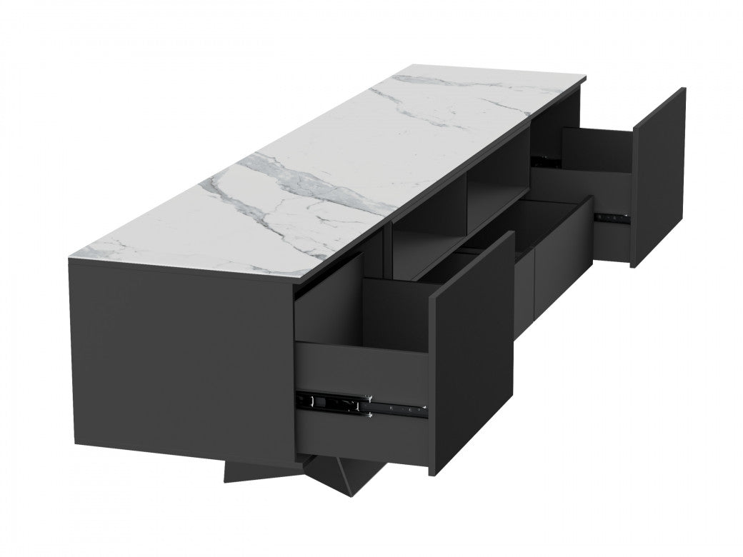 Symphony TV Unit – Marmo Marble Effect | Grey Body & Black Frame