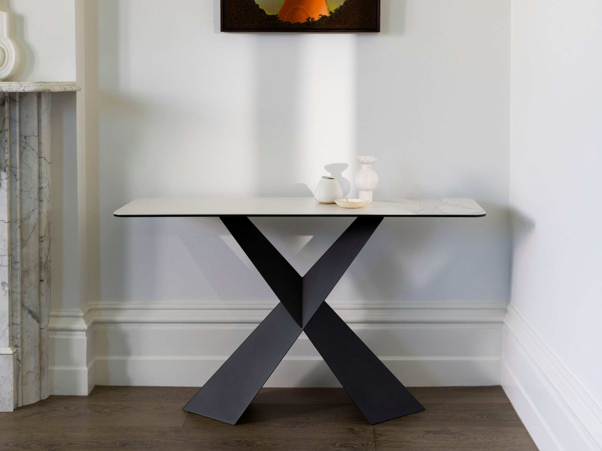 Zulu Console Table – Vermont Marble Effect | Black Frame
