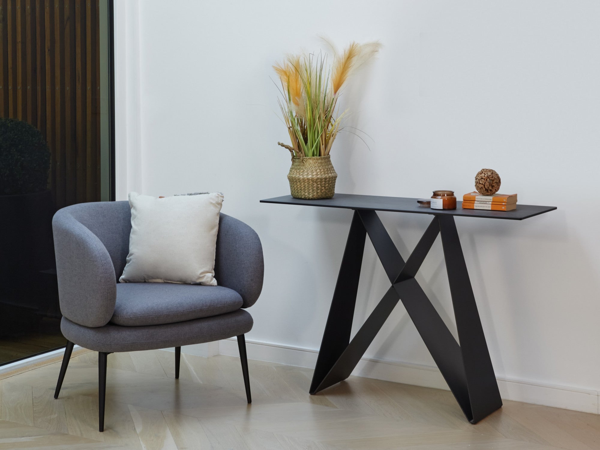Etna Console Table – Shadow Grey | Italian Ceramic & Black Frame