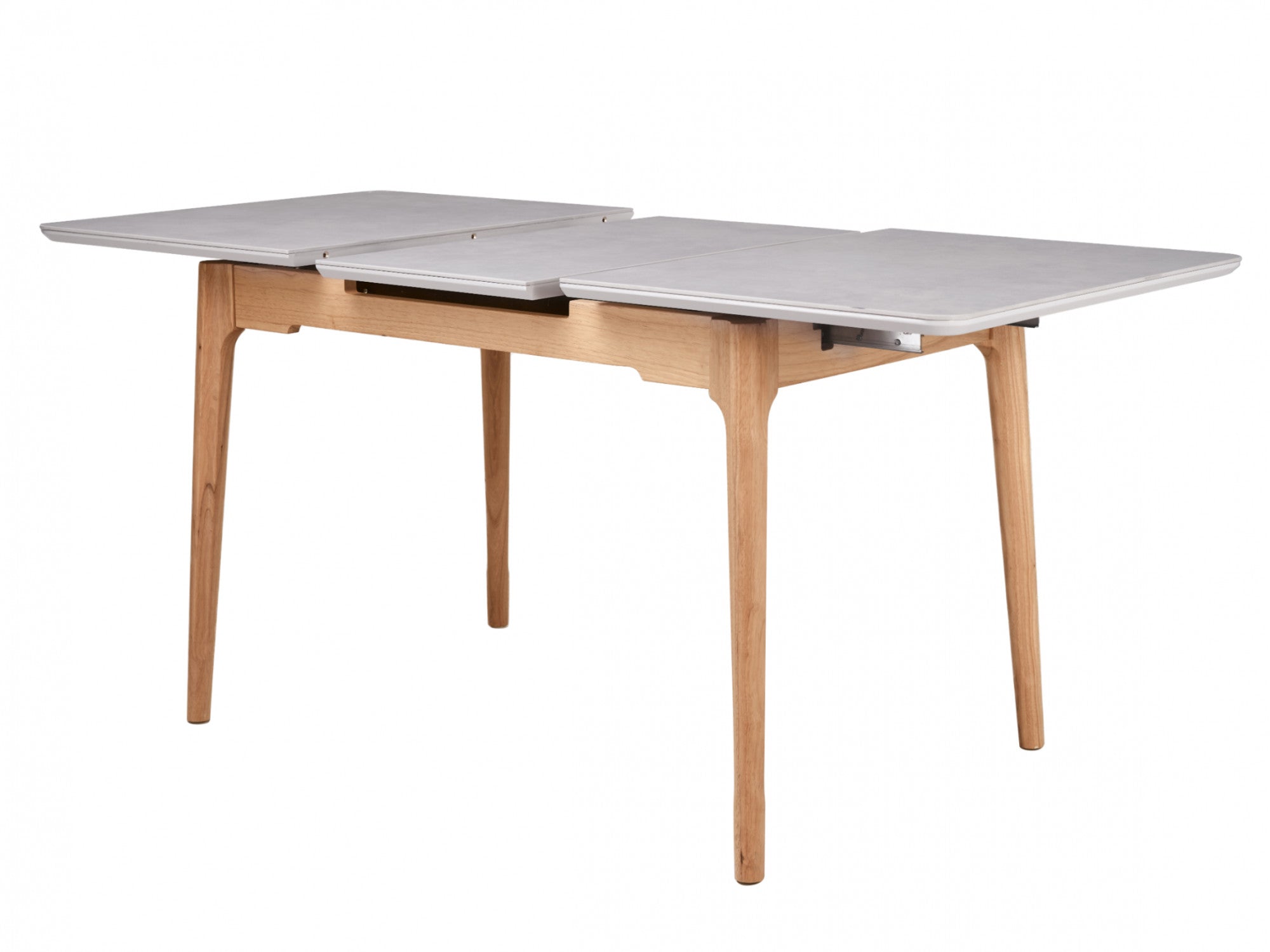 Norway Extension Dining Table – Light Grey Ceramic | Natural Timber Frame