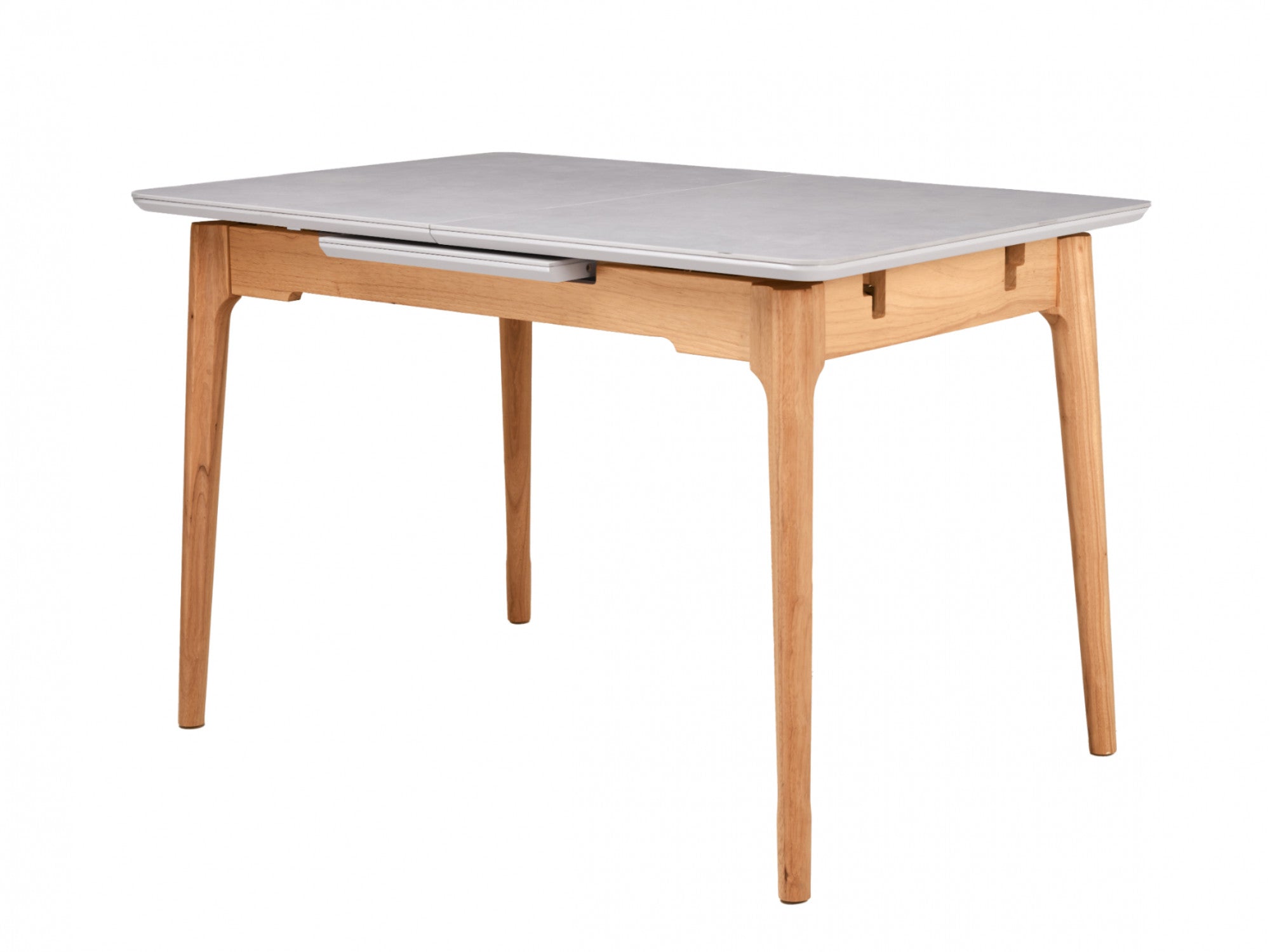 Norway Extension Dining Table – Light Grey Ceramic | Natural Timber Frame
