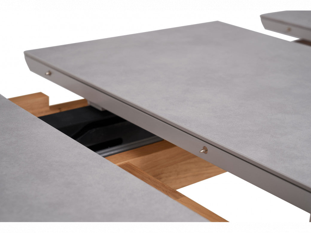 Norway Extension Dining Table – Light Grey Ceramic | Natural Timber Frame