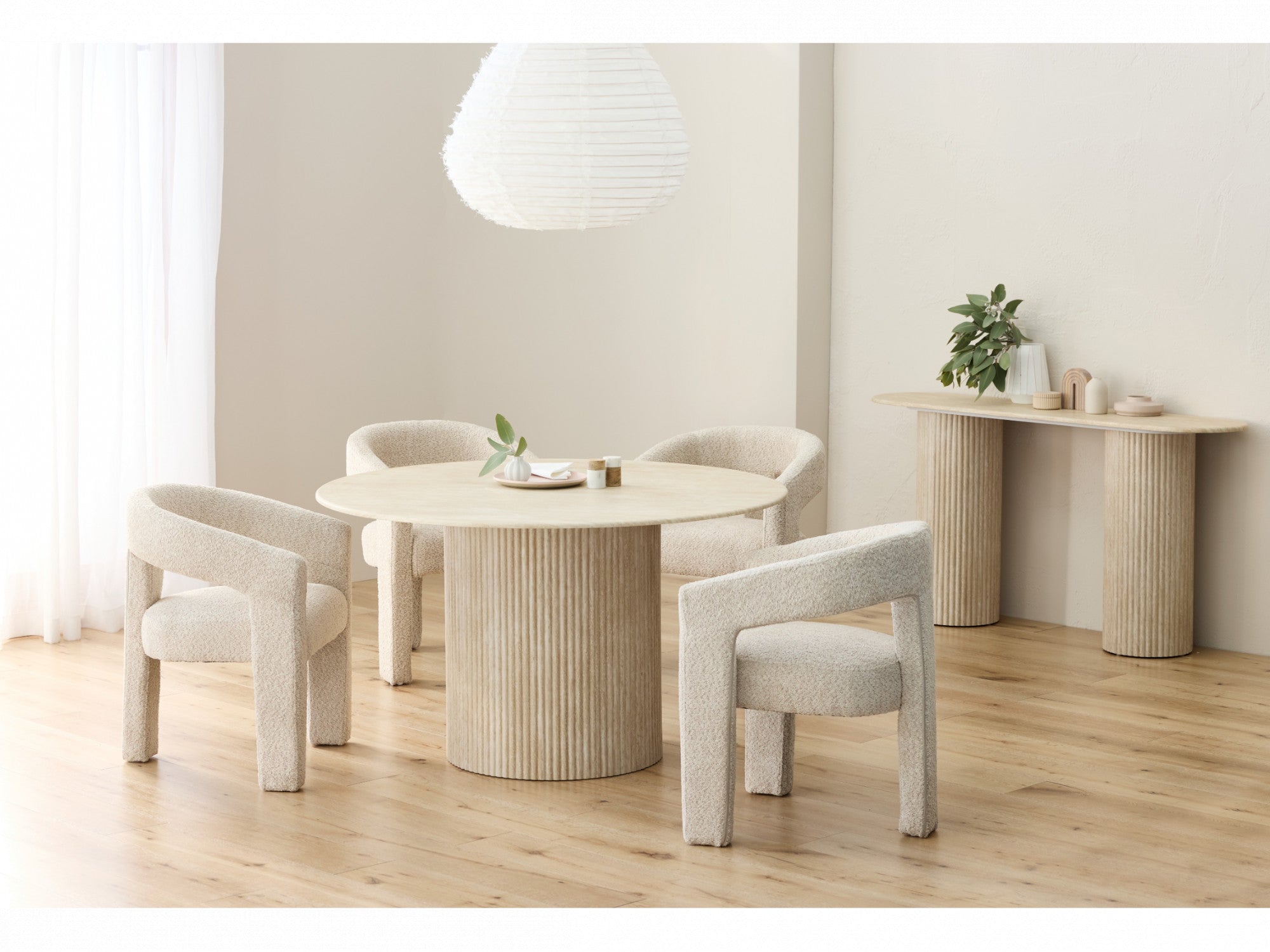 Pompeii Dining Table – Travertine | Matching Corrugated MDF Base
