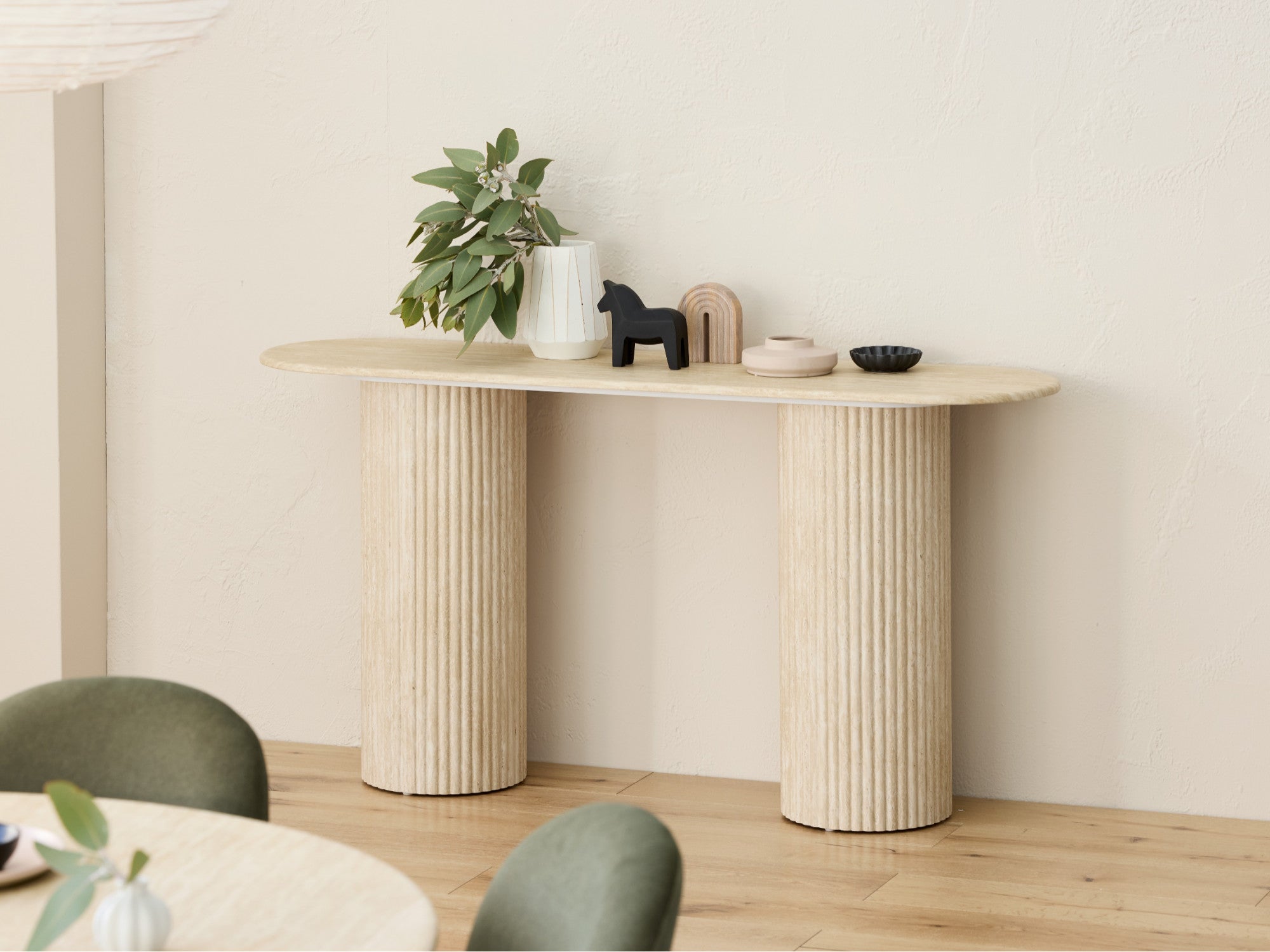 Pompeii Console Table – Travertine | Matching Corrugated MDF Base