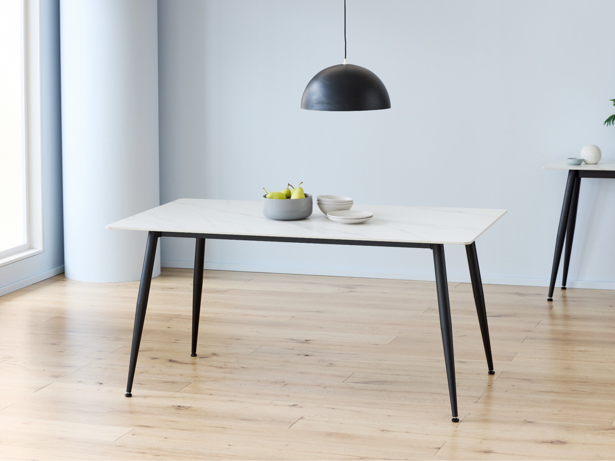 Bentley Dining Table – Snow White Marble Effect | Black Frame