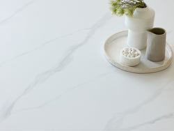 Bentley Dining Table – Snow White Marble Effect | Black Frame