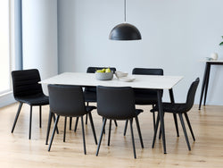 Bentley Dining Table – Snow White Marble Effect | Black Frame