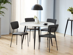 Denver Round Dining Table – Snow White Marble Effect | Black Frame