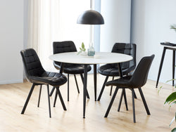 Denver Round Dining Table – Snow White Marble Effect | Black Frame