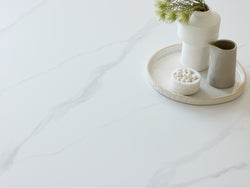Denver Round Dining Table – Snow White Marble Effect | Black Frame