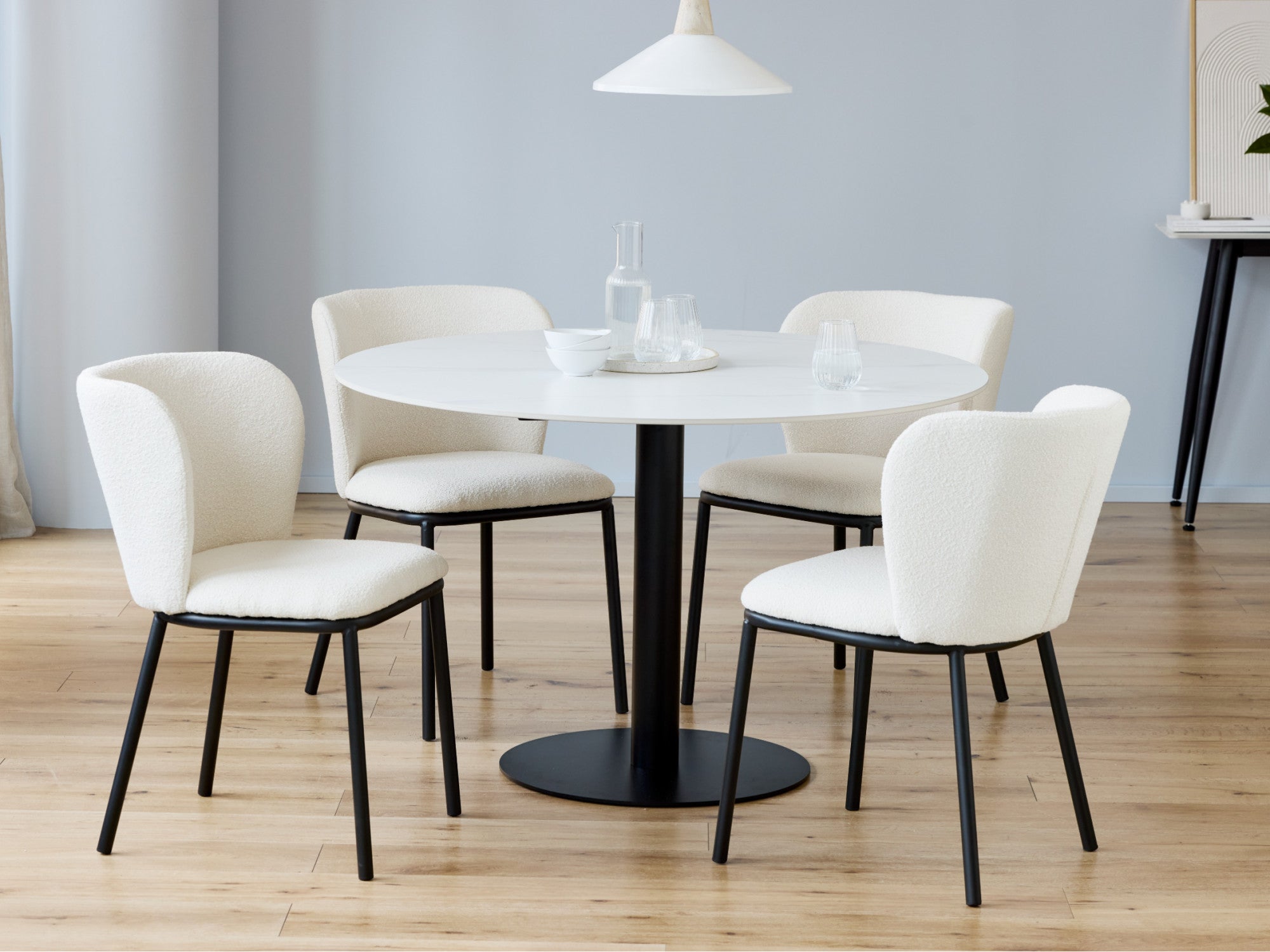 Strato Large Dining Table – White Sevella Marble Effect | Black Frame
