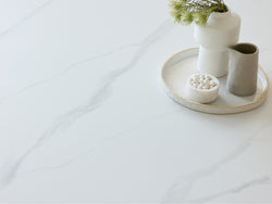 Strato Large Dining Table – White Sevella Marble Effect | Black Frame