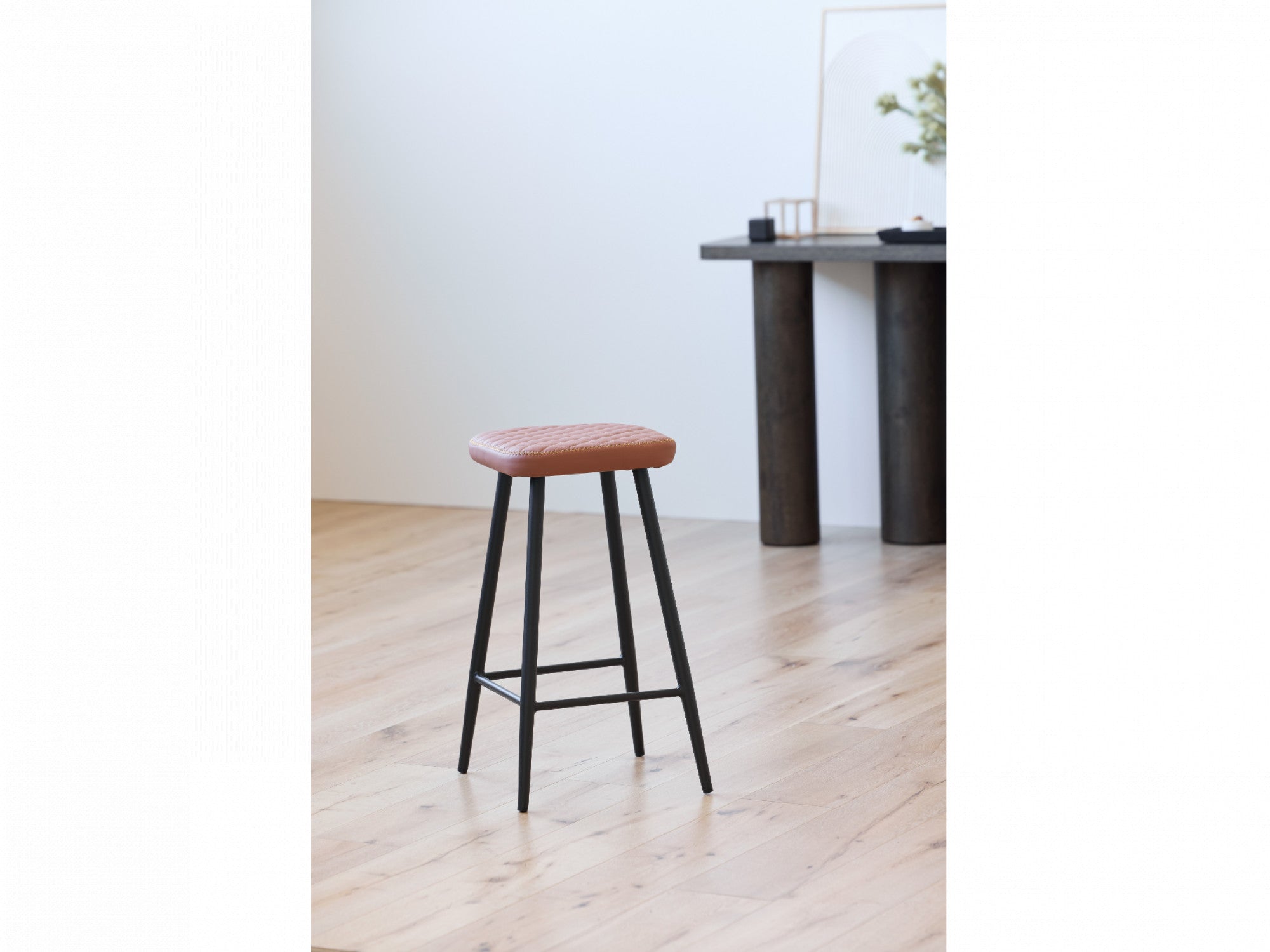 Aruba Bar Stool – Tan | Eco Leather & Black Frame (Set of 2)