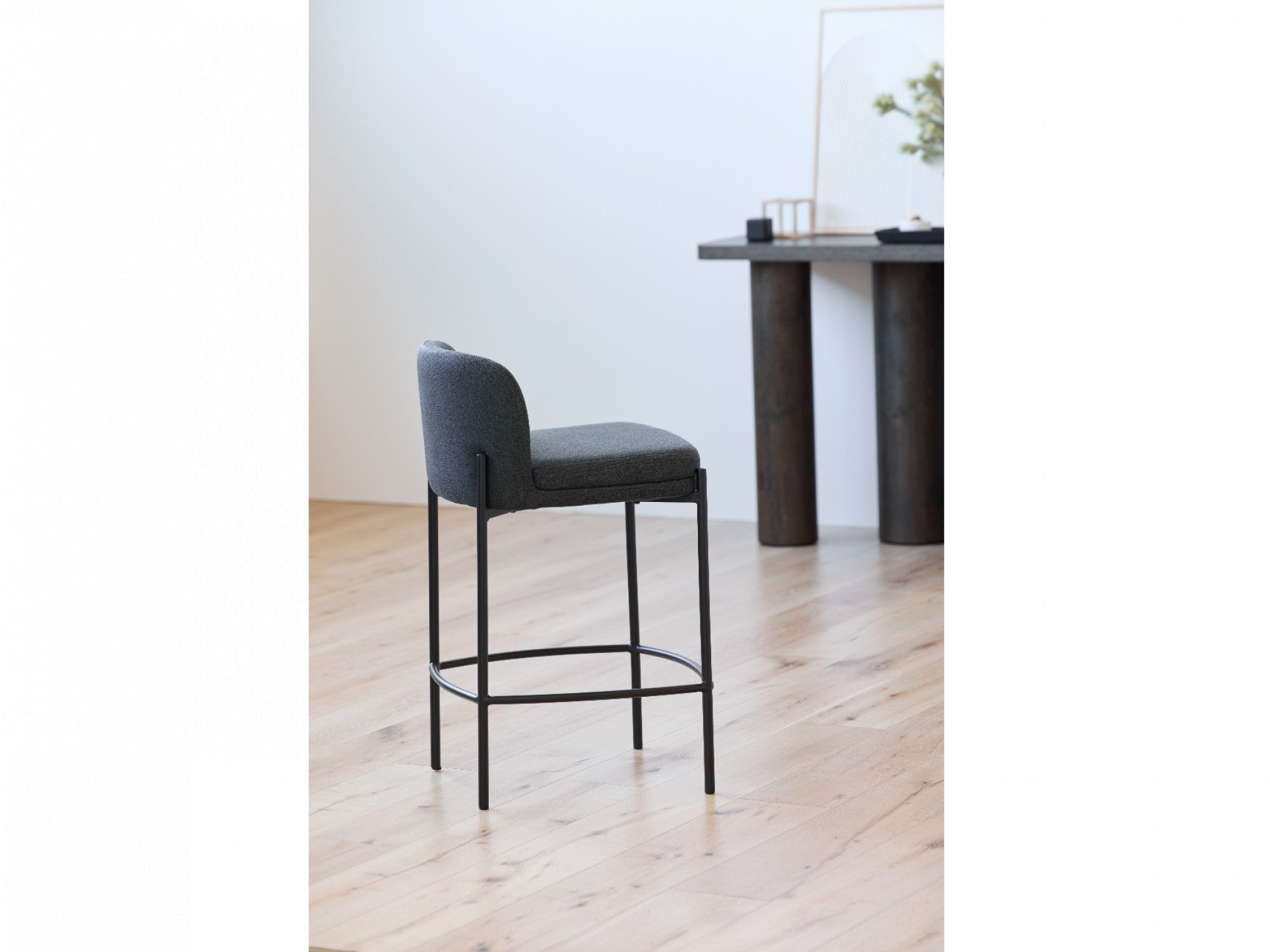 Moritz Bar Stool – Charcoal | Fabric & Black Frame