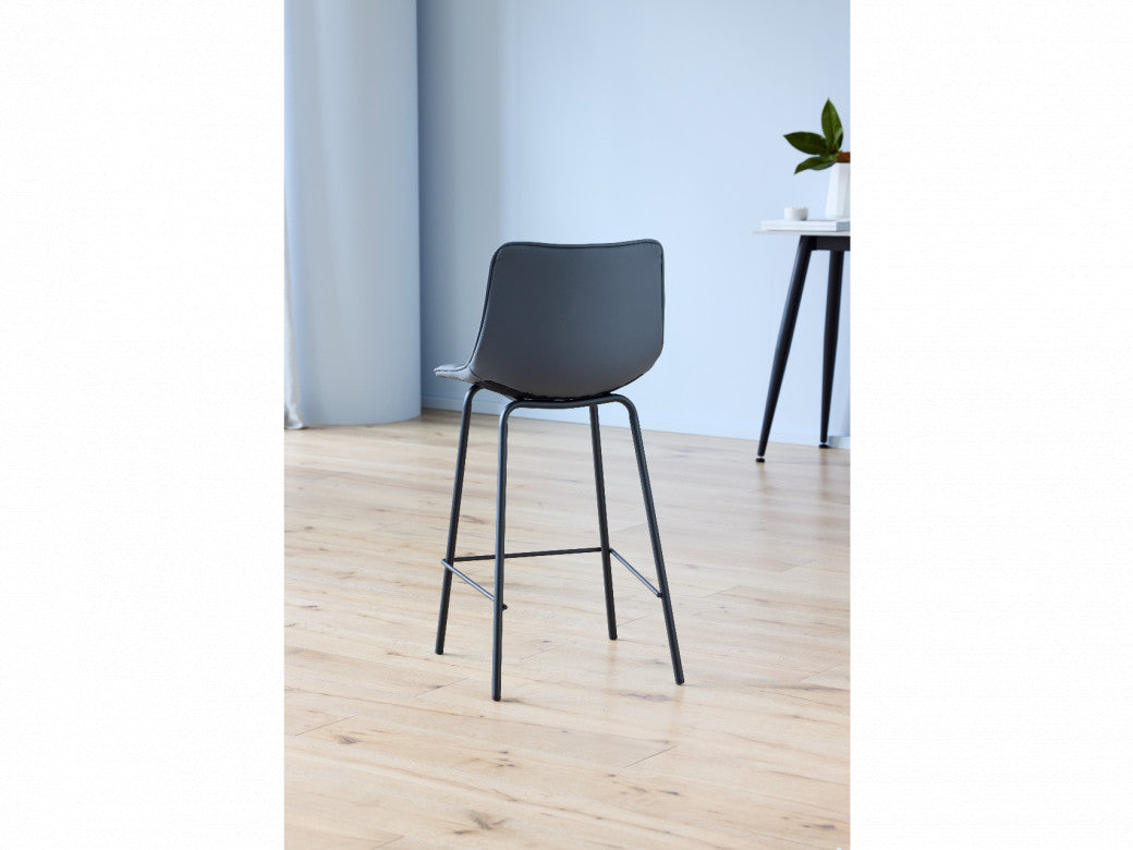 Cali Bar Stool – Charcoal | Eco Leather & Black Frame (Set of 2)