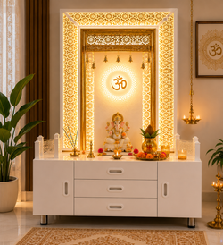 F C Decorative Home Temple With Extra Storage And LED Lighting