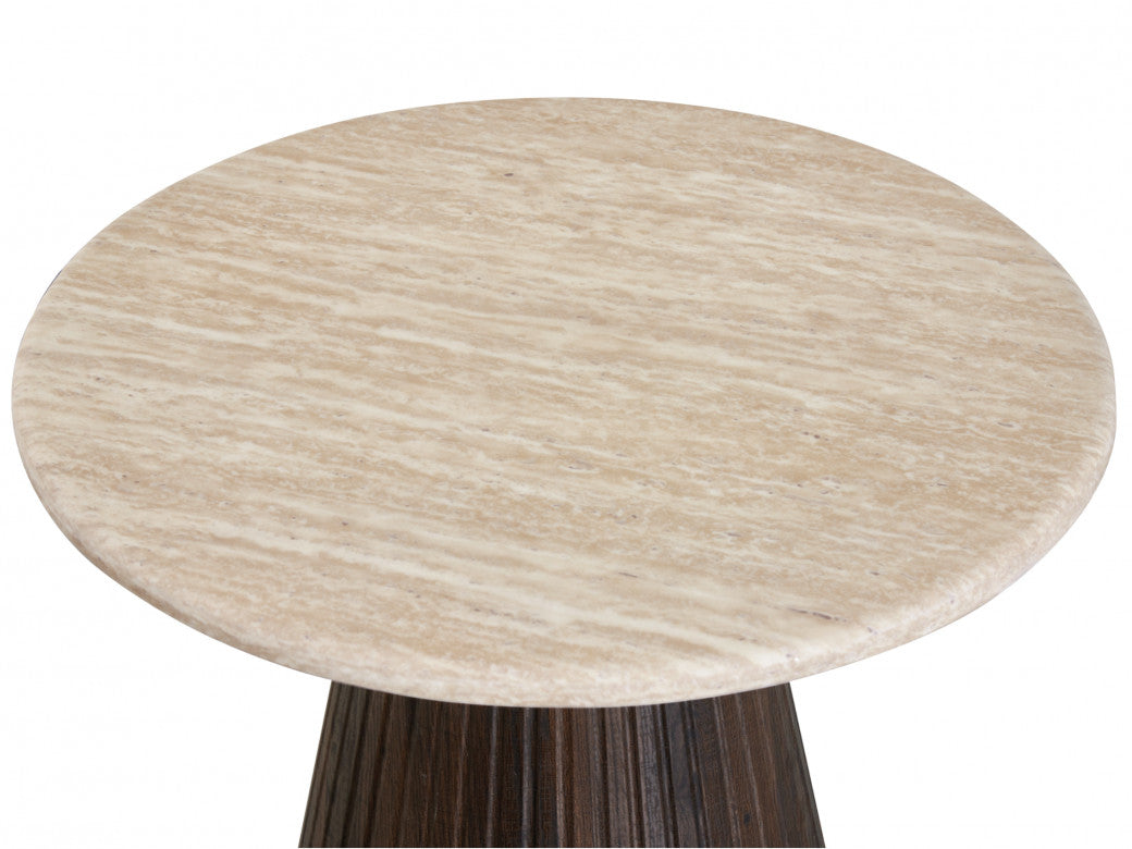 Crete Side Table – Travertine | Ebony Corrugated Base