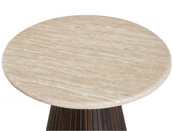 Crete Side Table – Travertine | Ebony Corrugated Base