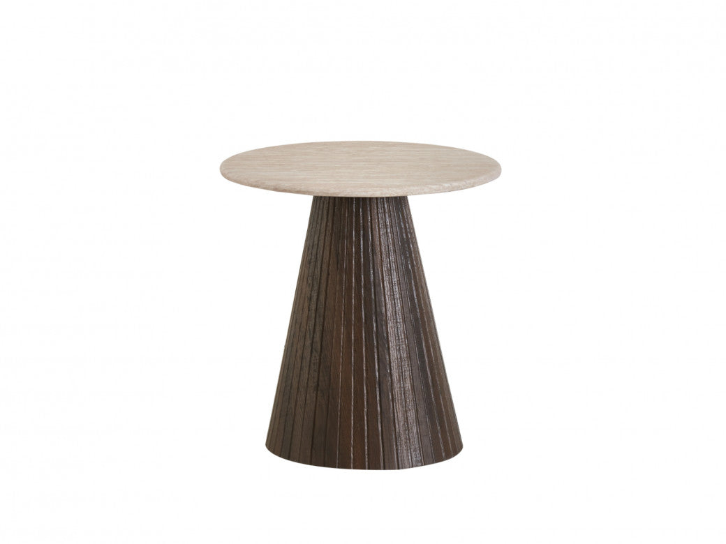 Crete Side Table – Travertine | Ebony Corrugated Base