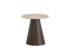Crete Side Table – Travertine | Ebony Corrugated Base
