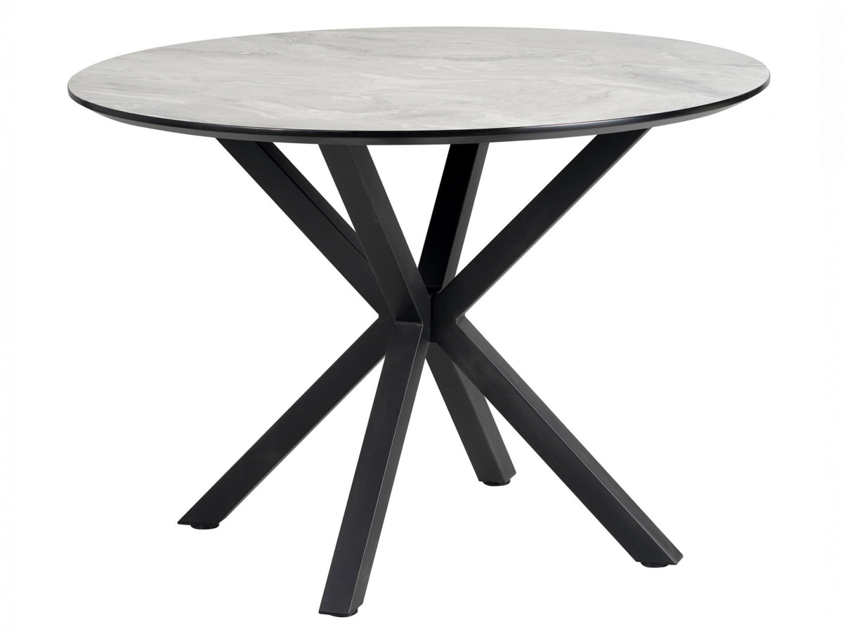 Villa Round Dining Table – Grey Cloud Marble Effect | Black Frame