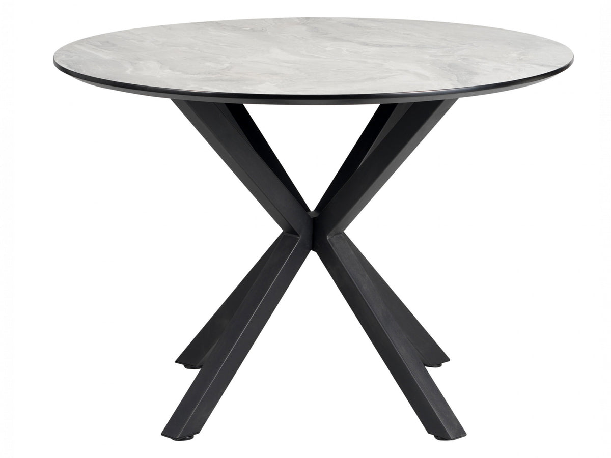 Villa Round Dining Table – Grey Cloud Marble Effect | Black Frame