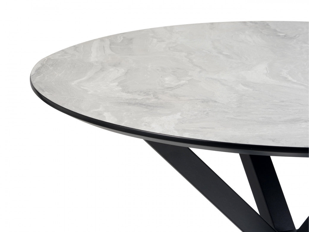 Villa Round Dining Table – Grey Cloud Marble Effect | Black Frame