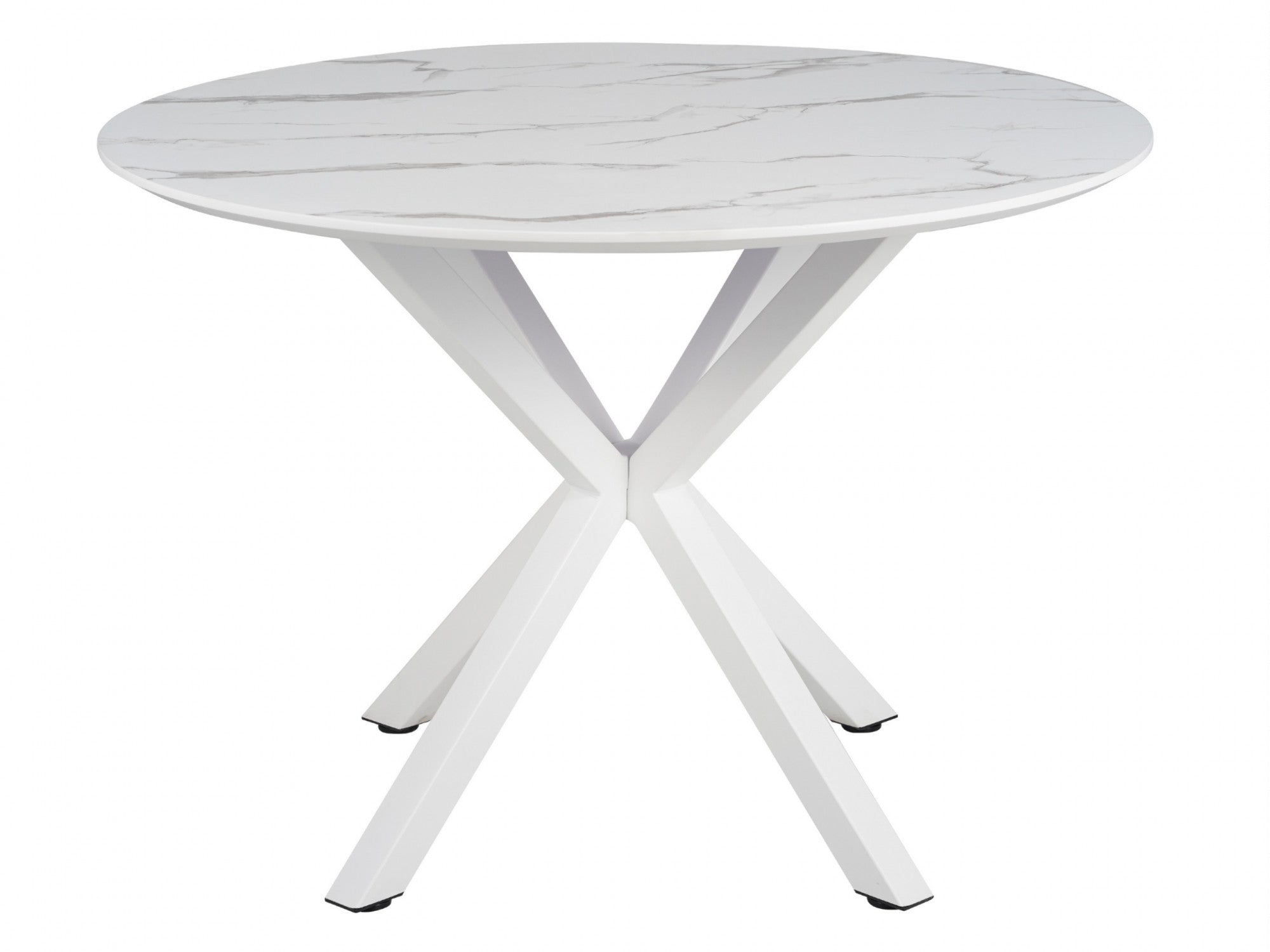 Villa Round Dining Table – White Marble Effect | White Frame