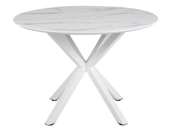 Villa Round Dining Table – White Marble Effect | White Frame
