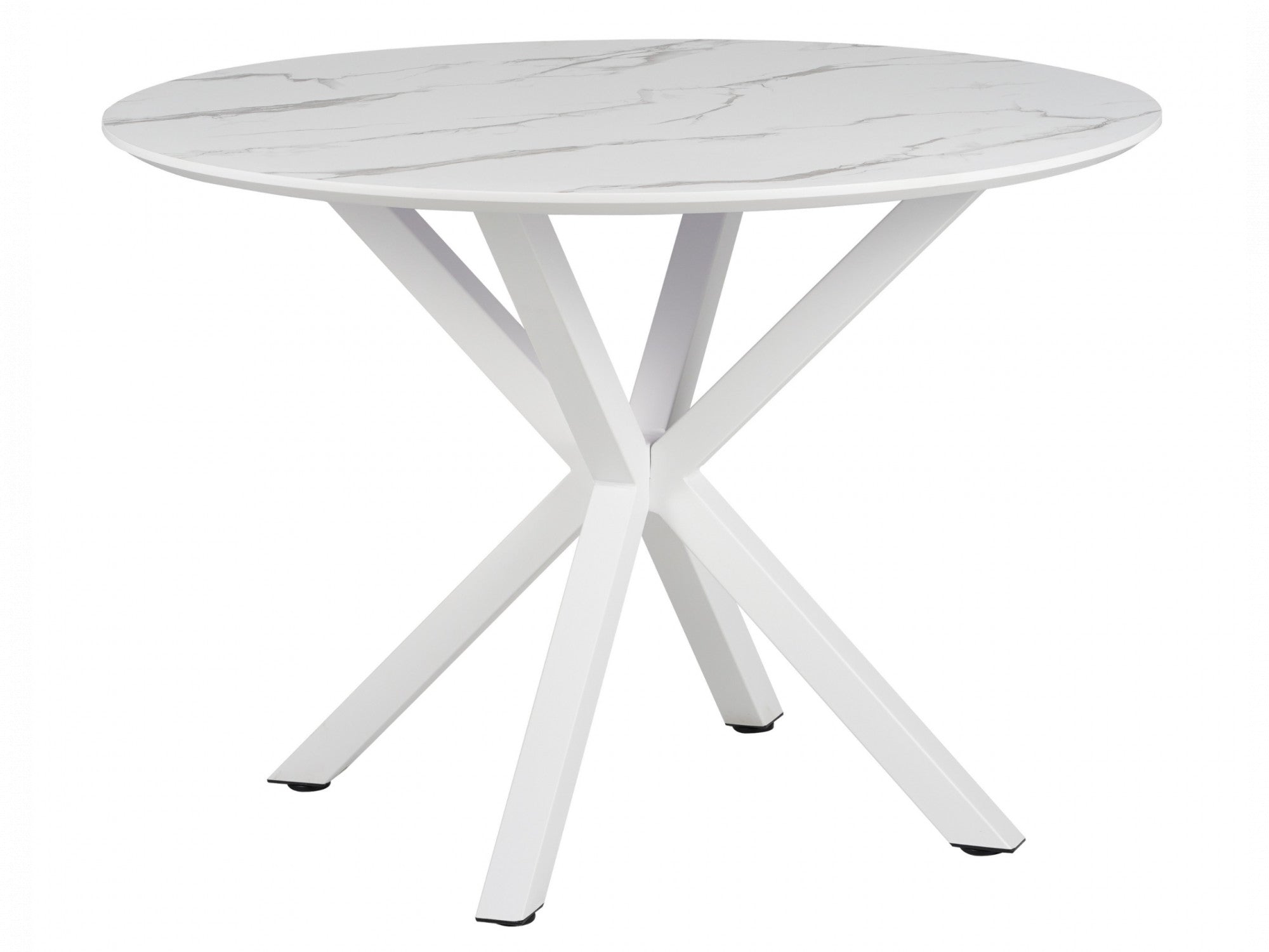 Villa Round Dining Table – White Marble Effect | White Frame