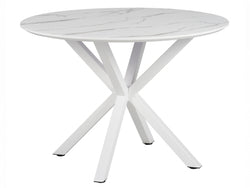 Villa Round Dining Table – White Marble Effect | White Frame