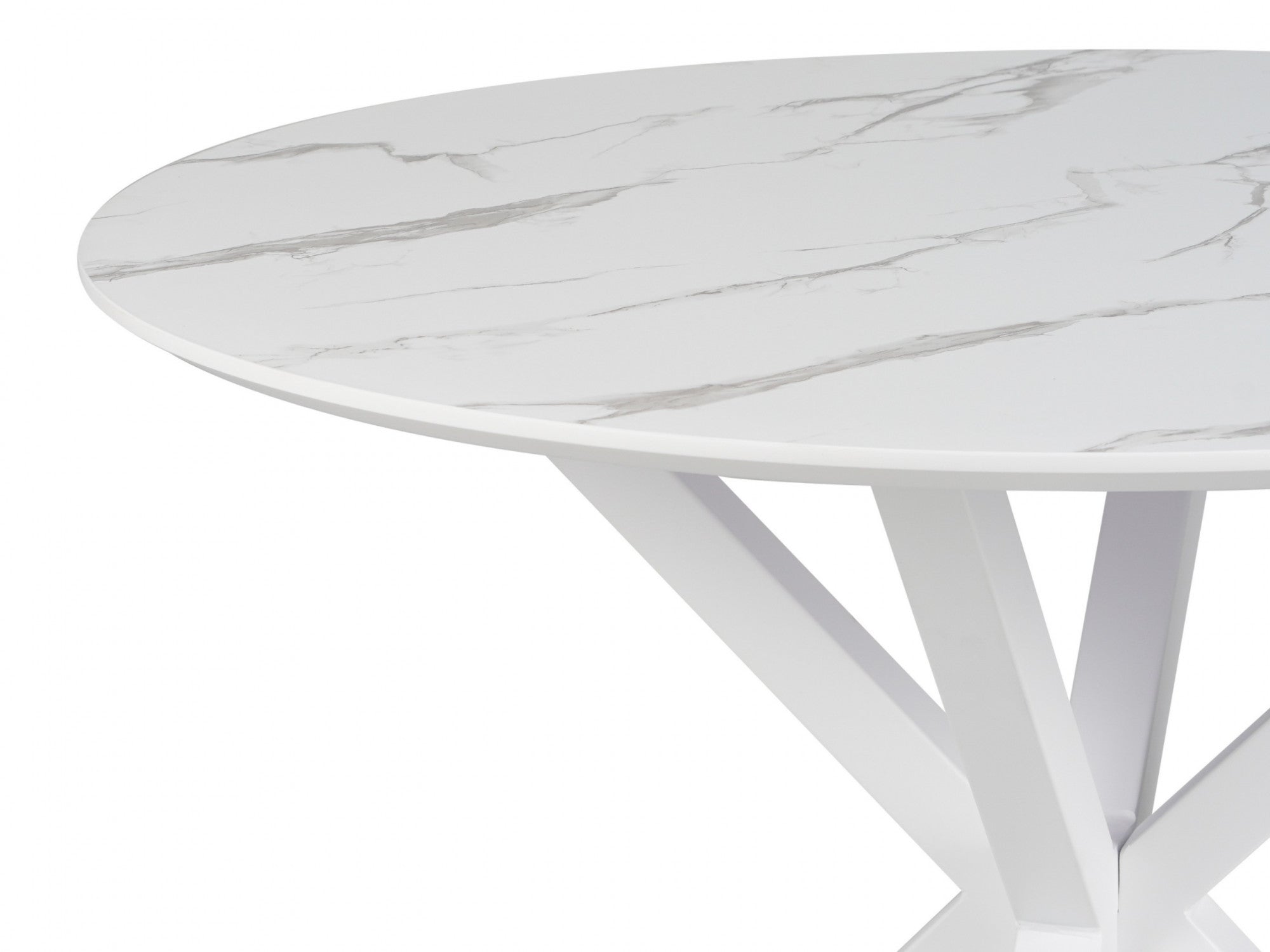 Villa Round Dining Table – White Marble Effect | White Frame
