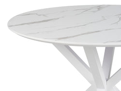 Villa Round Dining Table – White Marble Effect | White Frame