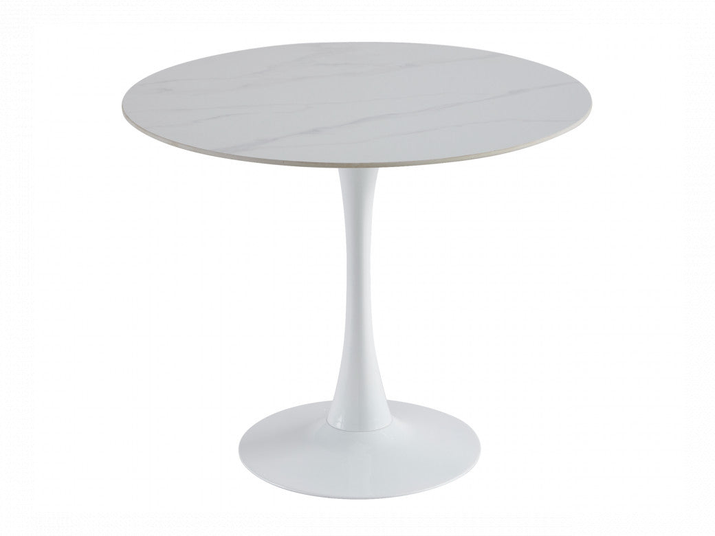 Scandi Medium Dining Table – Snow White Marble Effect | White Frame