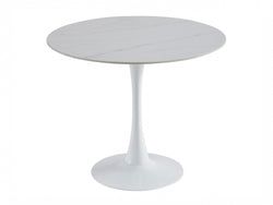 Scandi Medium Dining Table – Snow White Marble Effect | White Frame