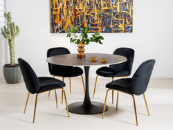 Scandi Large Dining Table – Black Sand Marble Effect | Black Frame