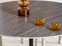 Scandi Large Dining Table – Black Sand Marble Effect | Black Frame