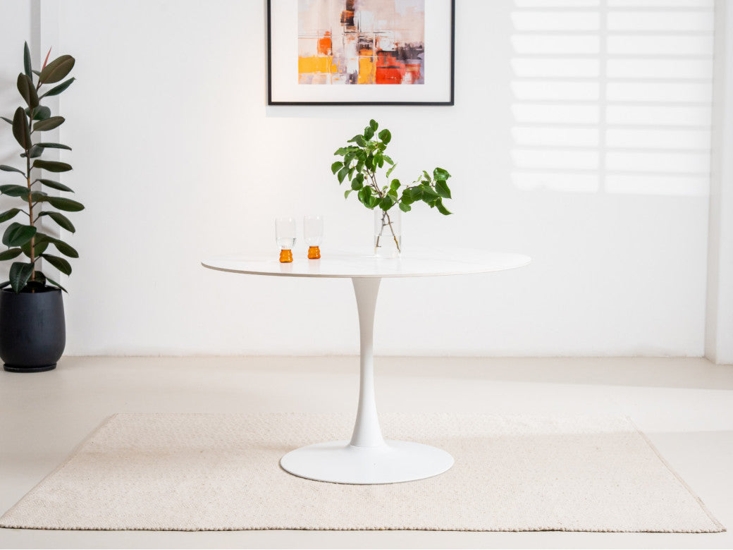 Scandi Large Dining Table – Snow White Marble Effect | White Frame